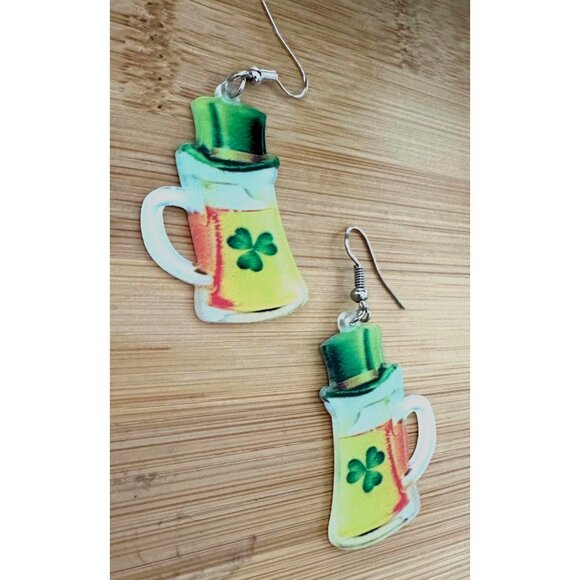 St Patricks Day Earrings Beer Shamrock Leprechaun Hat Dangle Hooks Parad… - Picture 7 of 9